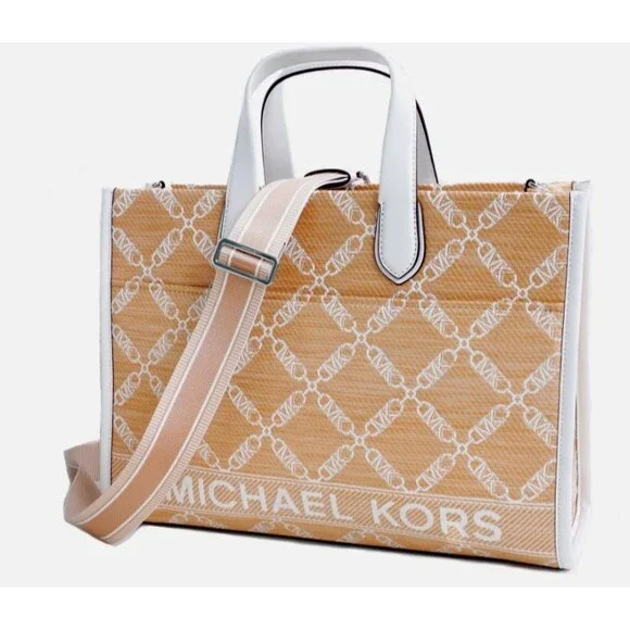 Michael Kors Gigi Large Logo Tote Grab Signature HandBag Natural / White NWT - Picture 2 of 7
